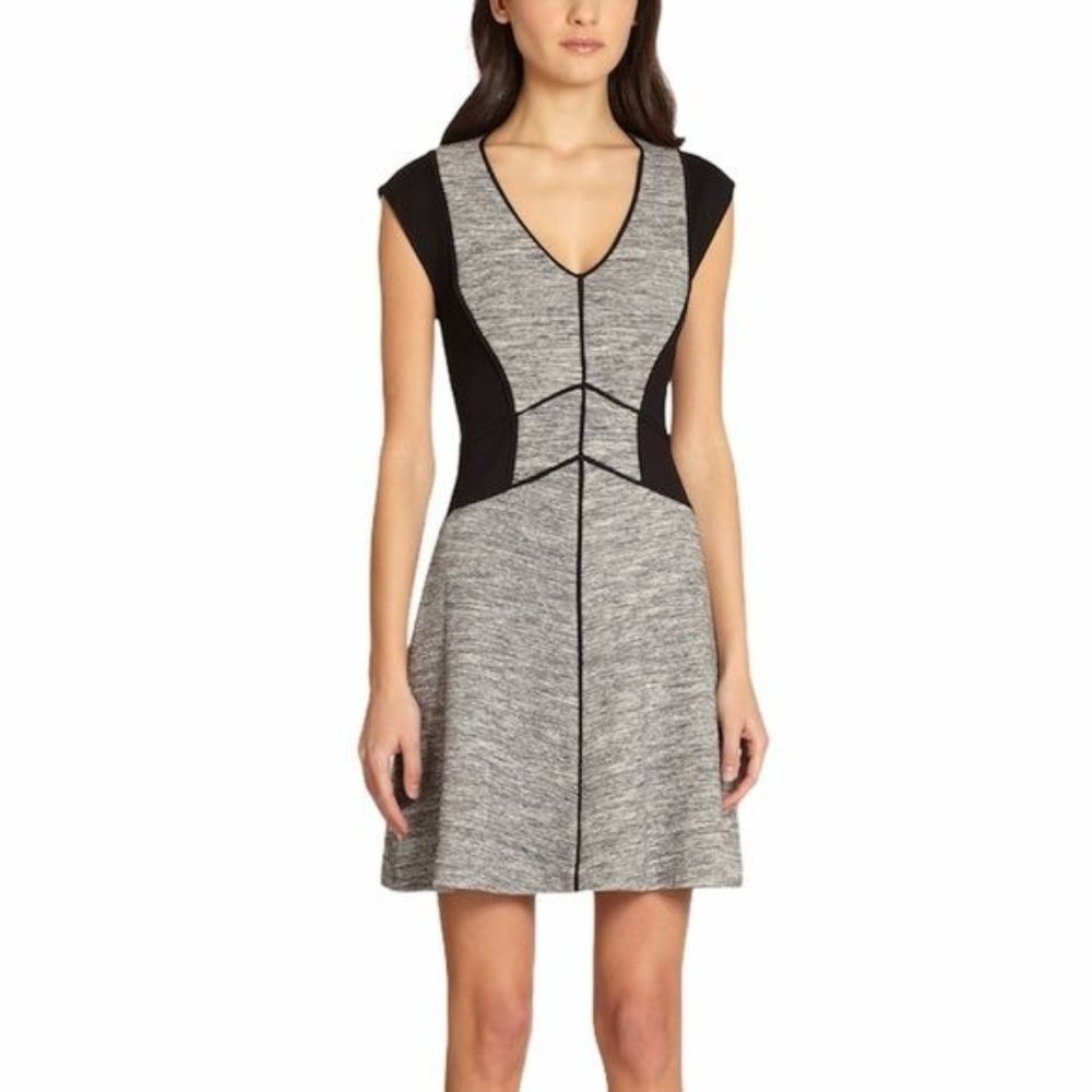 Rebecca Taylor Gray and Black Fit-and-Flare Mini Dress